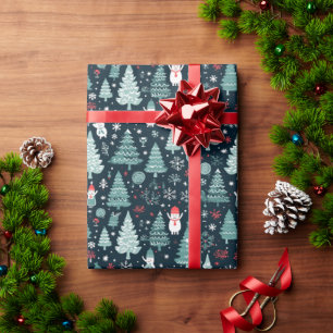 Rote Blaue Schneemänner Weihnachtsbäume Dunkles Mu Geschenkpapier