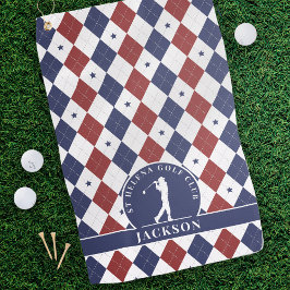 Rote blaue Sterne Raute Personalisiert Monogramm Golfhandtuch