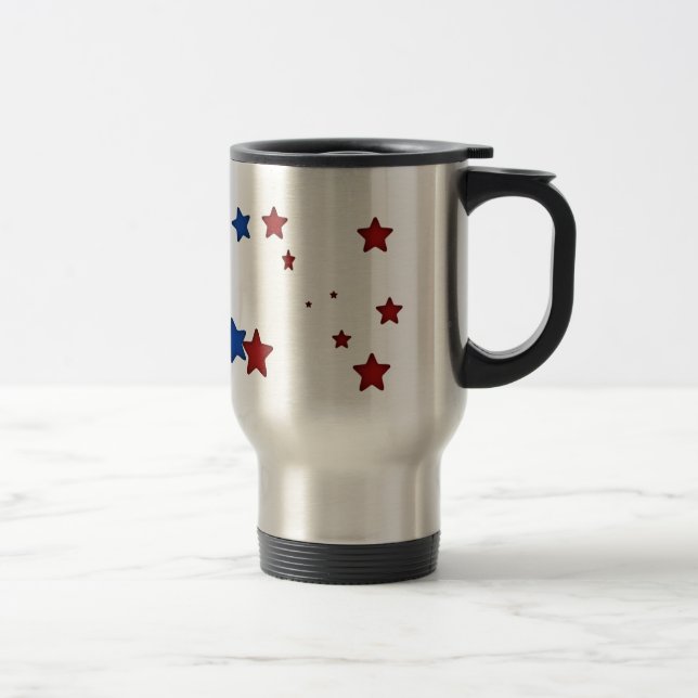 Rote, blaue Sterne Reise-Tasse Reisebecher (Rechts)