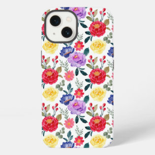Rote Blaue und Violette Wasserfarben Blumen iPhone 13 Hülle