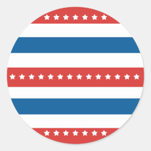 Rote, blaue und weiße Streifen mit weißen Sternen Runder Aufkleber