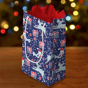 Rote Blaue Vögel & Rentiere Weihnachtsgeschenktasc Kleine Geschenktüte