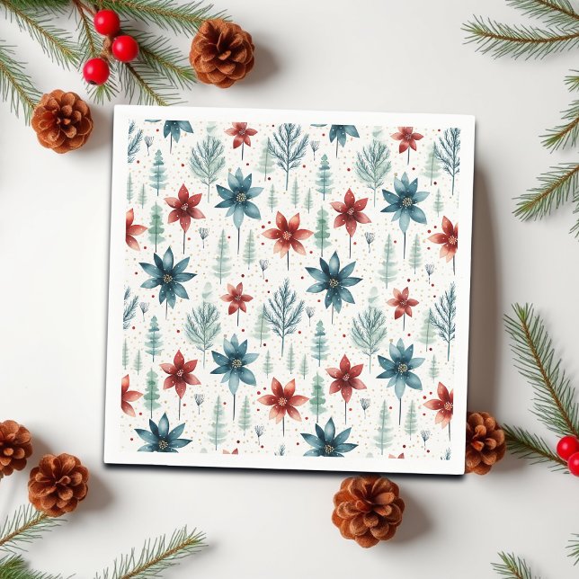 Rote Blaue Weihnachtsstern Winter Serviette (Von Creator hochgeladen)