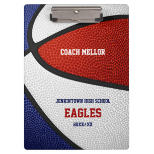 rote blaue weiße Teamfarben Basketball-Trainer Klemmbrett