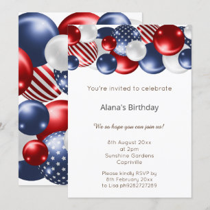 ROTE BLAUE WHITE PATRIOTIC BALLOON BIRTHDAY EINLADUNG