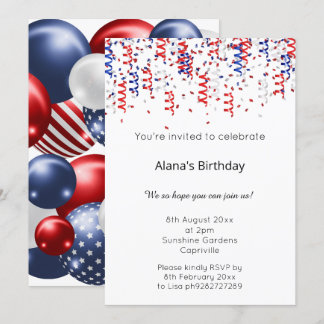 ROTE BLAUE WHITE PATRIOTIC STREAMERS GEBURTSTAG EINLADUNG