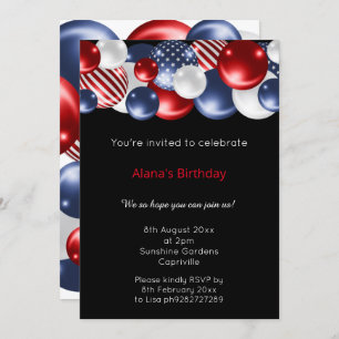 ROTE BLAUE WHUE BLACK PATRIOTIC BALLOON INVITATION EINLADUNG