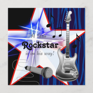 Rote Blaue Zebra Rockstar Baby Boy Shower Einladung