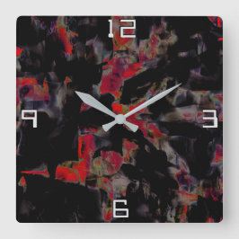 Rote Blenden auf dunkelgrauem Felsuntergrund, Text Quadratische Wanduhr