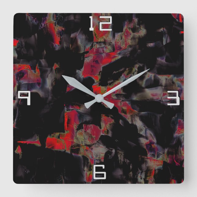 Rote Blenden auf dunkelgrauem Felsuntergrund, Text Quadratische Wanduhr (Vorderseite)