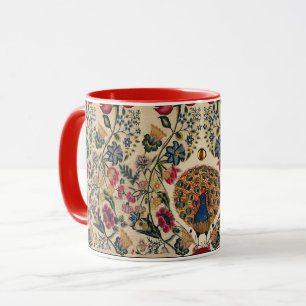 ROTE BLUE YELLOW BLUMEN UND PEACOCK Antike Blumen Tasse