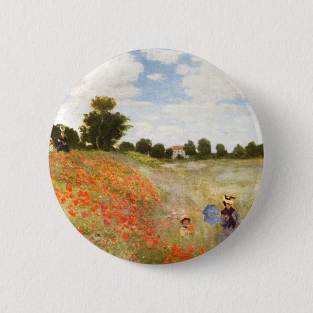 Rote blühende Mohnblumen - Claude Monet Button (Vorderseite)