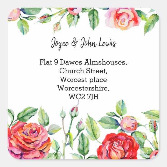 rote Blume Änderung des Adressetiketts Quadratischer Aufkleber (Vorderseite)