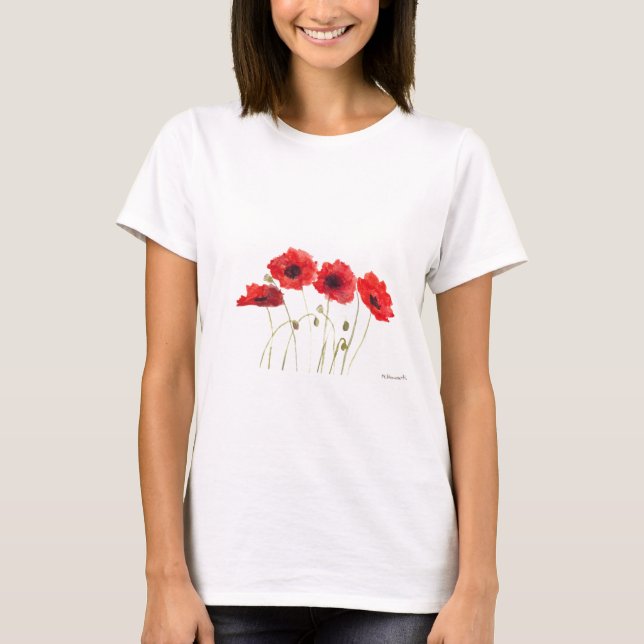 Rote Blume Aquarellblumen rustikal T-Shirt (Vorderseite)