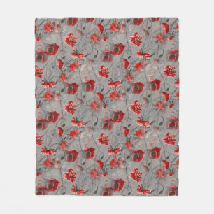 Rote Blume auf Dunkelgrau, Rote Pfeffer Blumendruc Fleecedecke