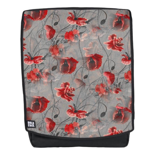 Rote Blume auf Dunkelgrau, Rote Pfeffer Blumendruc Rucksack (Vorderseite)