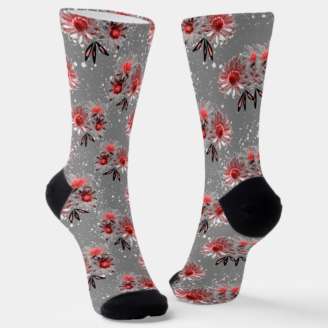 Rote Blume auf grau Socken (Gewinkelt)