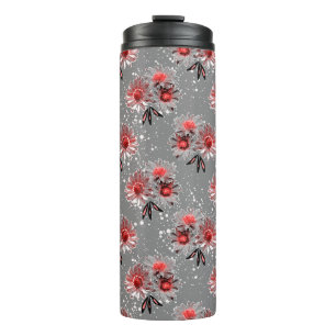 Rote Blume auf grau Thermosbecher