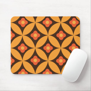 Rote Blume auf orangefarbenen Kreisen im Stil der Mousepad