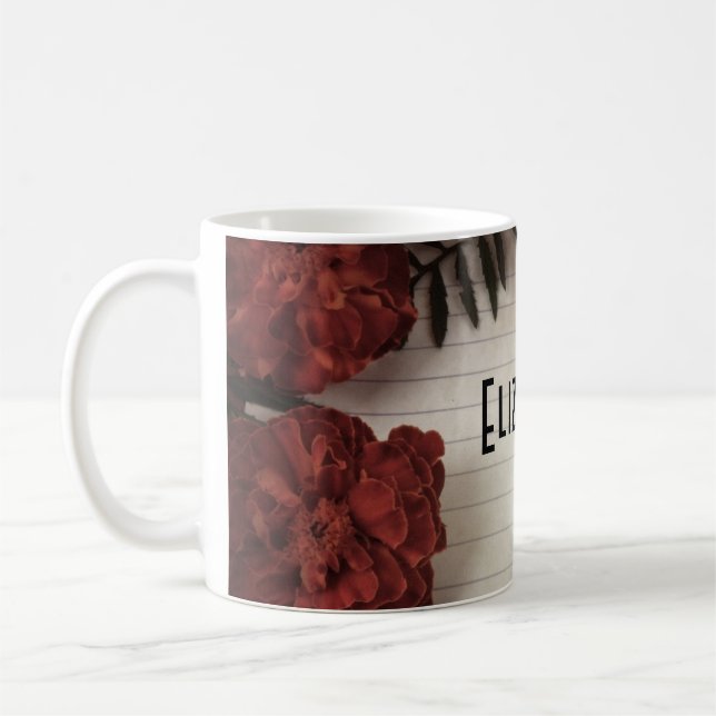 Rote Blume auf Personalisiertem Papier Tasse (Links)
