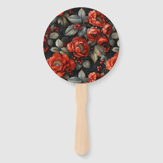 Rote Blume auf schwarz Fächer (Vorderseite)