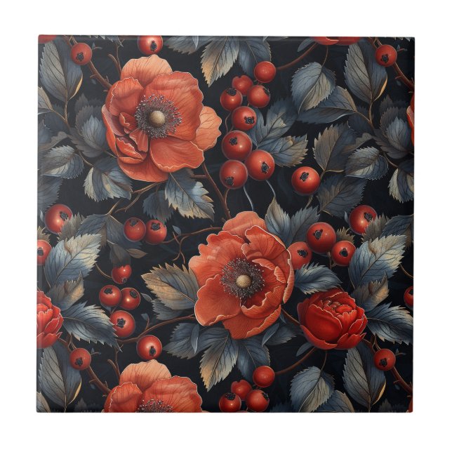 Rote Blume auf schwarz Fliese (Vorderseite)