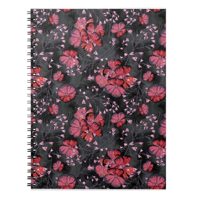 Rote Blume auf schwarz-grauem Hintergrund. Notizblock (Vorderseite)