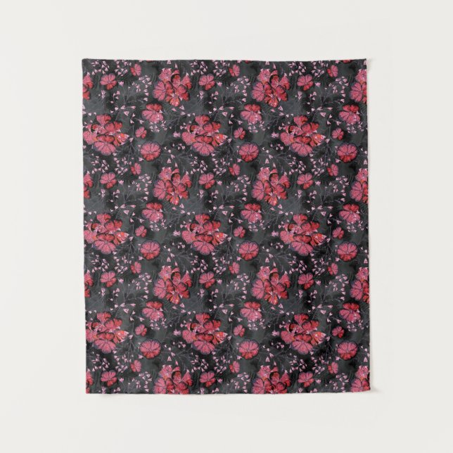 Rote Blume auf schwarz-grauem Hintergrund. Wandteppich (Vorderseite)
