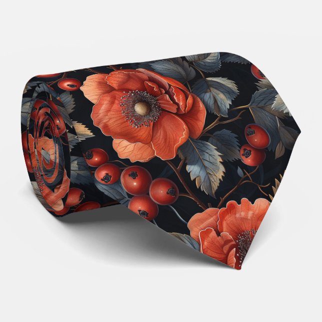 Rote Blume auf schwarz Krawatte (Gerollt)