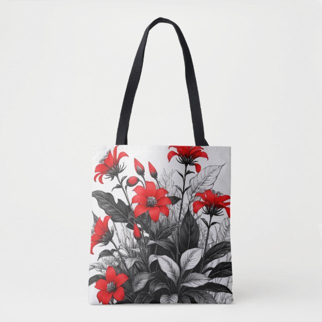 Rote Blume auf Schwarz-weiße Pflanze (Vorderseite)