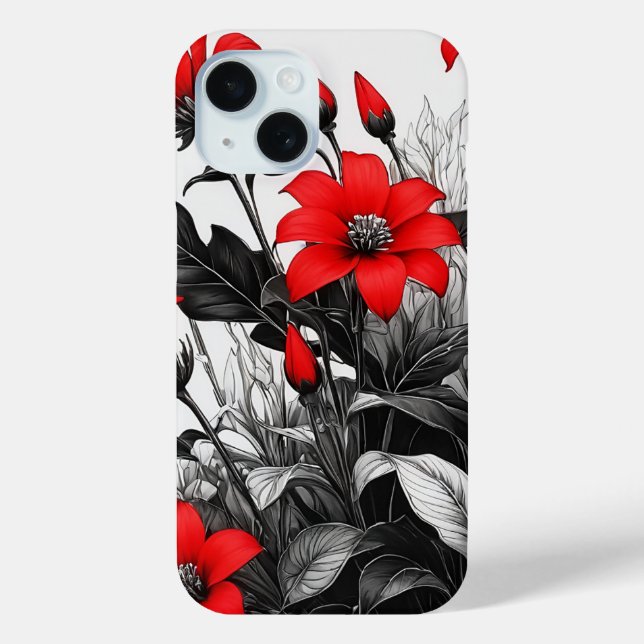 Rote Blume auf Schwarz-weiße Pflanze Case-Mate iPhone Hülle (Rückseite)
