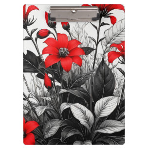 Rote Blume auf schwarz-weißer Pflanze Klemmbrett