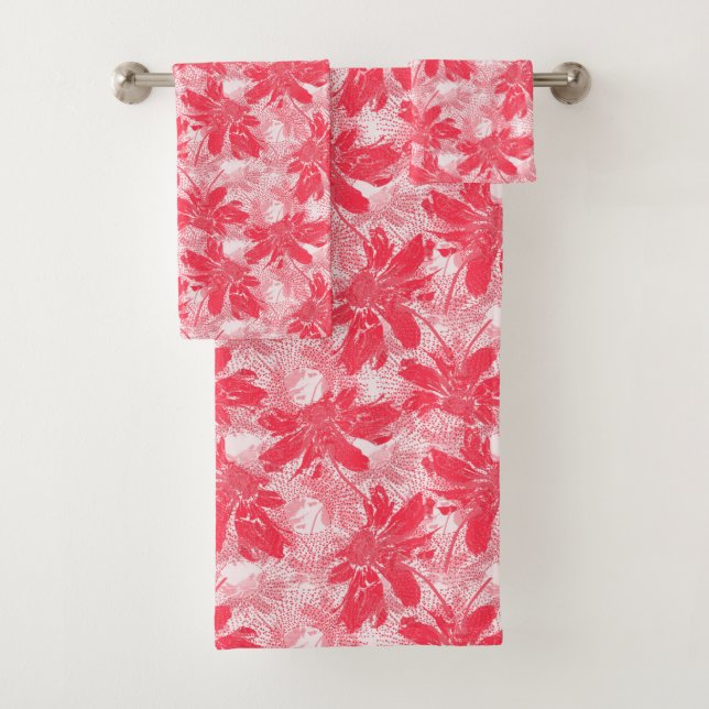 Rote Blume auf Weiß. Badhandtuch Set (Insitu)