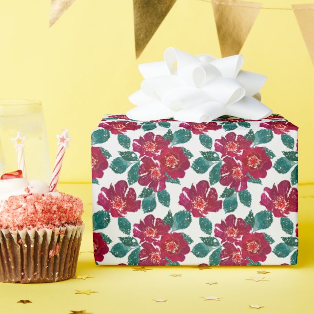 Rote Blume auf Weiß. Geschenkpapier (Geburtstagsparty)
