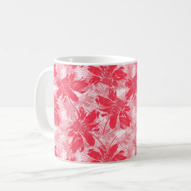 Rote Blume auf Weiß. Kaffeetasse (Vorderseite Links)