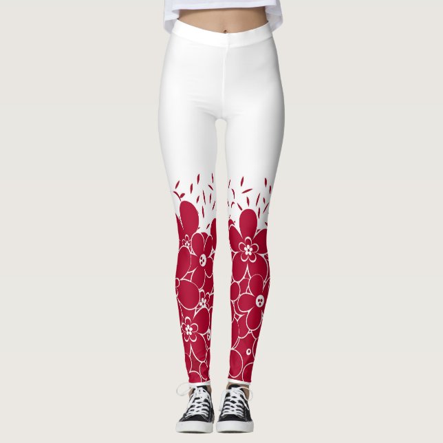 Rote Blume auf weißem Hintergrund Leggings (Vorderseite)