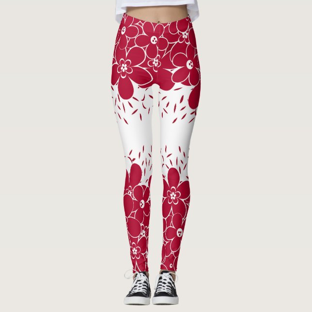 Rote Blume auf weißem Hintergrund Leggings (Vorderseite)
