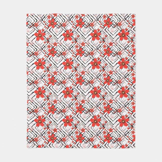 Rote Blume auf weißem, schwarzem Hintergrund. Fleecedecke (Vorderseite)