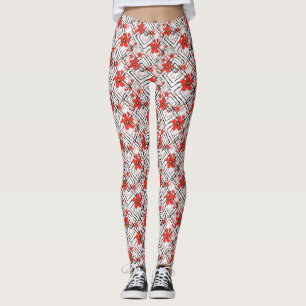Rote Blume auf weißem, schwarzem Hintergrund. Leggings