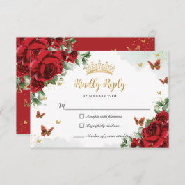 Rote Blume aus der Blüte Schmetterlinge Gold Quinc RSVP Karte