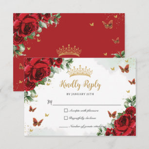 Rote Blume aus der Blüte Schmetterlinge Gold Quinc RSVP Karte