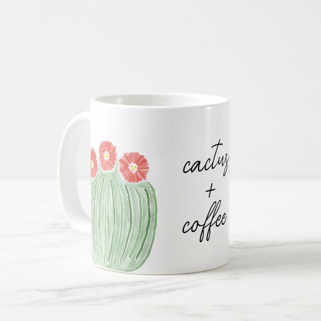 Rote Blume Barrel Cactus Plus Coffee Watercolor Kaffeetasse (Vorderseite Links)