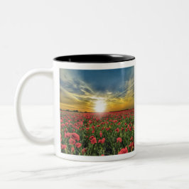 Rote Blume bei Sonnenuntergang Zweifarbige Tasse