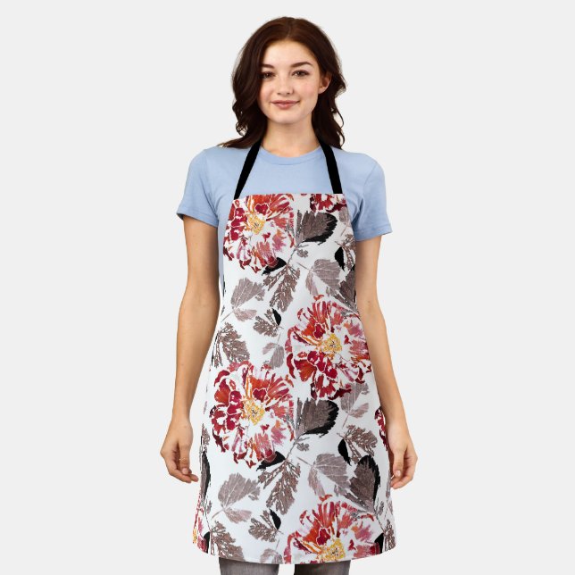 Rote Blume, Blumen, Retro, Rot und Weiß Schürze (Getragen)