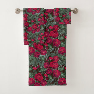 Rote Blume, Blumenmuster im Wasser. Badhandtuch Set