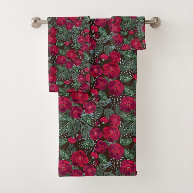 Rote Blume, Blumenmuster im Wasser. Badhandtuch Set (Insitu)