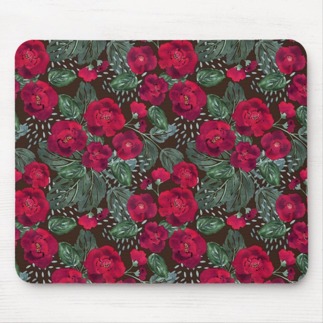 Rote Blume, Blumenmuster im Wasser. Mousepad (Vorne)