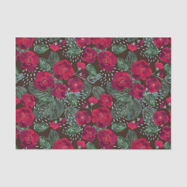 Rote Blume, Blumenmuster im Wasser. Seidenpapier (Vorderseite)