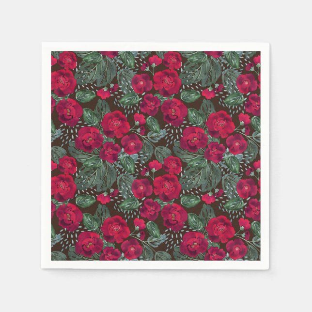 Rote Blume, Blumenmuster im Wasser. Serviette (Vorderseite)