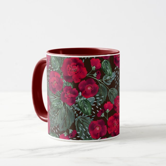 Rote Blume, Blumenmuster im Wasser. Tasse (Vorderseite Links)